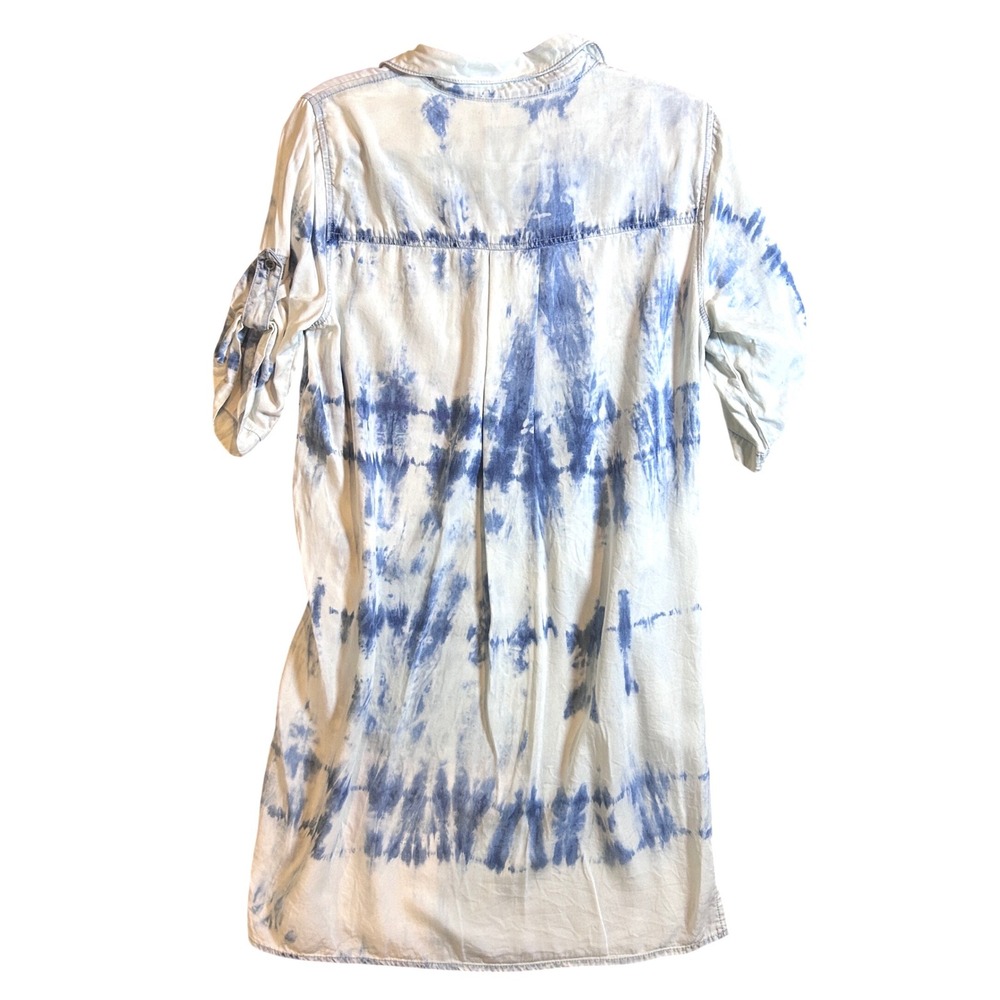Velvet Heart Tie Dye Denim Shirt Dress Roll Tab Sleeves Pockets Small